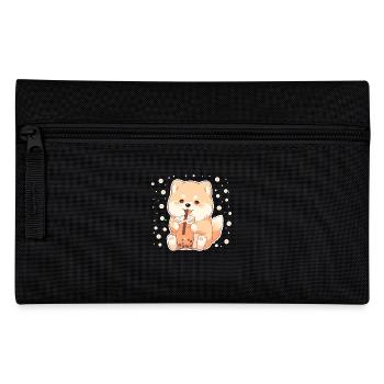 Kawaii Corgi Hund trinkt Boba Bubble Tea Chibi - Federtasche - Schwarz - Vorne