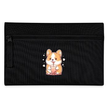 Kawaii Corgi Hund trinkt Boba Bubble Tea Chibi - Federtasche - Schwarz - Vorne