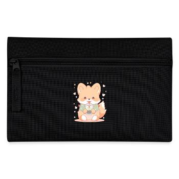 Kawaii Corgi Dog Drinks Boba Bubble Tea Chibi - Pencil Case - black - Front