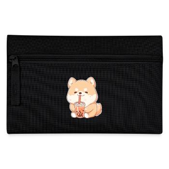 Kawaii Corgi Dog Drinks Boba Bubble Tea Chibi - Pencil Case - black - Front