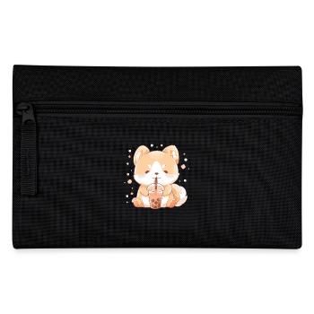 Kawaii Corgi Dog Drinks Boba Bubble Tea Chibi - Pencil Case - black - Front