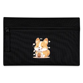 Kawaii Corgi Hund trinkt Boba Bubble Tea Chibi - Federtasche - Schwarz - Vorne