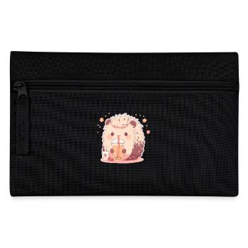 Kawaii Hedgehog Drinks Boba Bubble Tea Chibi - Pencil Case - black - Front