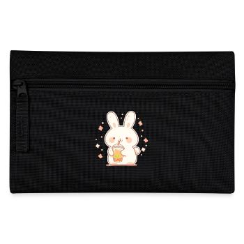 Kawaii Hase trinkt Boba Bubble Tea Chibi - Federtasche - Schwarz - Vorne