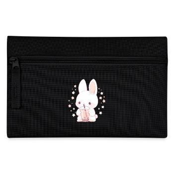 Kawaii Hase trinkt Boba Bubble Tea Chibi - Federtasche - Schwarz - Vorne