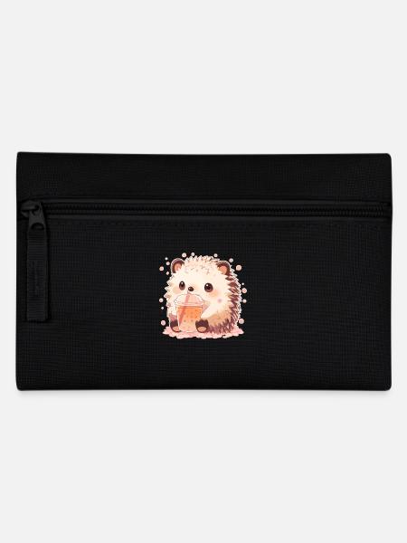 Kawaii Igel trinkt Boba Bubble Tea Chibi - Federtasche - Schwarz