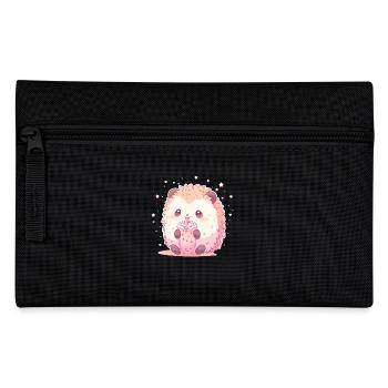 Kawaii Hedgehog Drinks Boba Bubble Tea Chibi - Pencil Case - black - Front