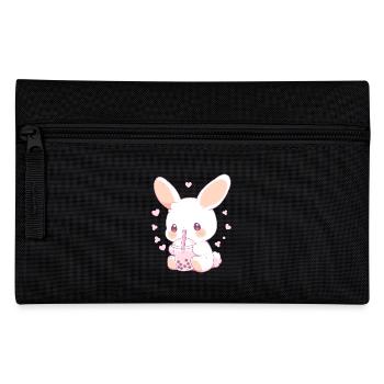 Kawaii Hase trinkt Boba Bubble Tea Chibi - Federtasche - Schwarz - Vorne