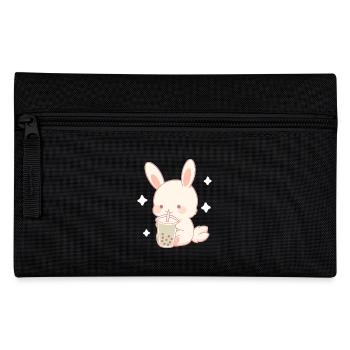 Kawaii Hase trinkt Boba Bubble Tea Chibi - Federtasche - Schwarz - Vorne