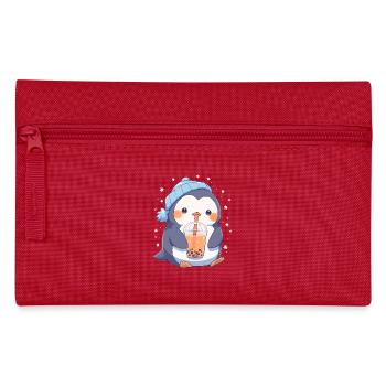 Kawaii Pinguin trinkt Boba Bubble Tea Chibi - Federtasche - Rot - Vorne