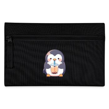 Kawaii Pinguin trinkt Boba Bubble Tea Chibi - Federtasche - Schwarz - Vorne