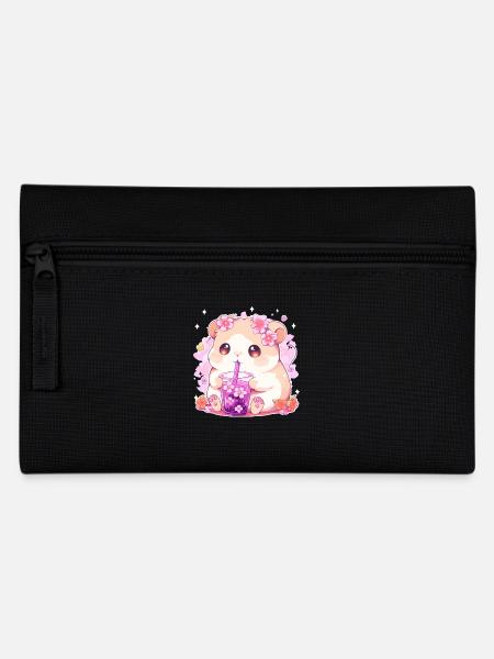 Kawaii Hamster trinkt Boba Bubble Tea Chibi - Federtasche - Schwarz