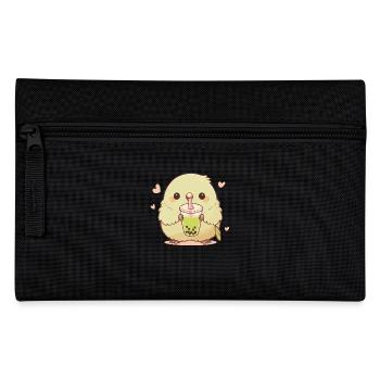 Kawaii Lovebird Drinks Boba Bubble Tea Chibi - Pencil Case - black - Front