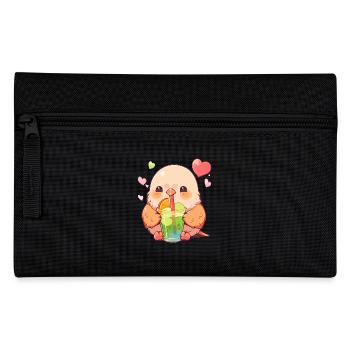 Kawaii Lovebird Drinks Boba Bubble Tea Chibi - Pencil Case - black - Front