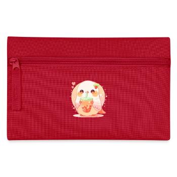Kawaii Lovebird Drinks Boba Bubble Tea Chibi - Pencil Case - red - Front