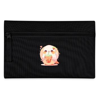 Kawaii Lovebird Drinks Boba Bubble Tea Chibi - Pencil Case - black - Front