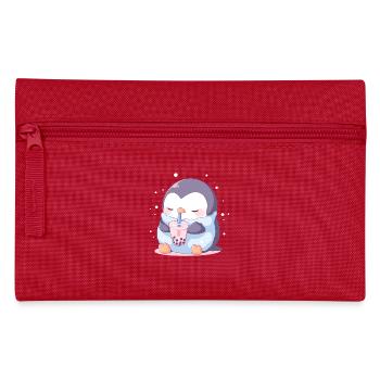 Kawaii Pinguin trinkt Boba Bubble Tea Chibi - Federtasche - Rot - Vorne