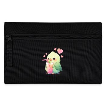 Kawaii Lovebird Drinks Boba Bubble Tea Chibi - Pencil Case - black - Front