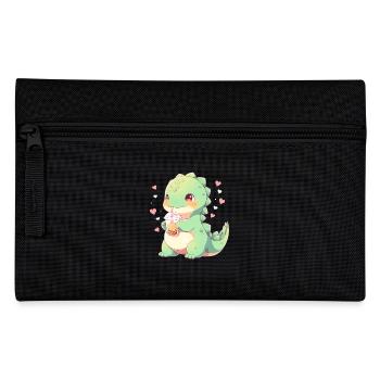 Kawaii Dinosaur Drinks Boba Bubble Tea Chibi - Pencil Case - black - Front