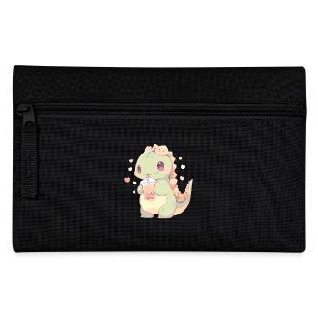 Kawaii Dinosaur Drinks Boba Bubble Tea Chibi - Pencil Case - black - Front