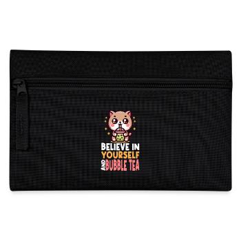 Kawaii Cat Bubble Tea Boba Drink Korean Asian - Pencil Case - black - Front