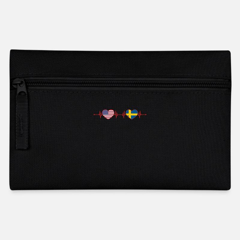 USA Schweden Herzschlag Amerikanisch Schwedisch - Federtasche - Schwarz