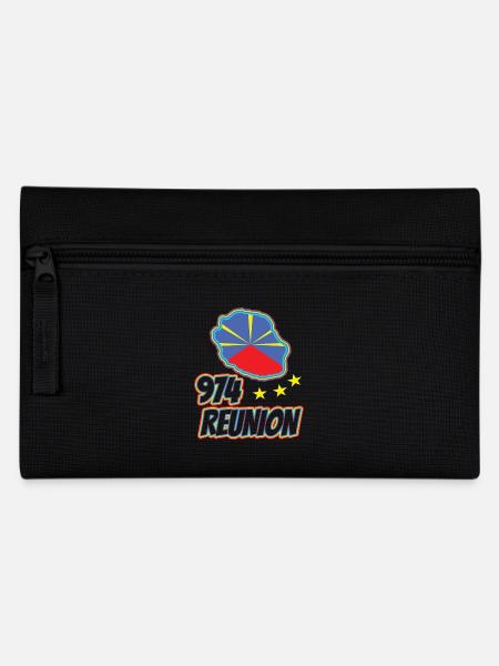 Geschenkidee Flaggenkarte La Réunion 974 - Federtasche - Schwarz