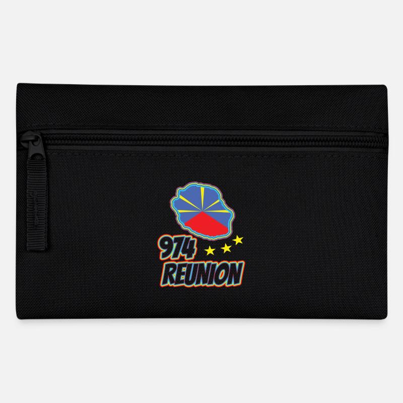 Geschenkidee Flaggenkarte La Réunion 974 - Federtasche - Schwarz