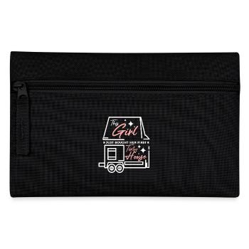 This girl just bought her first tiny house - Pencil Case - black - Front
