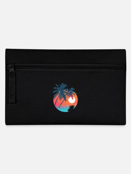 Tropischer Sonnenuntergang mit Palmen - Federtasche - Schwarz