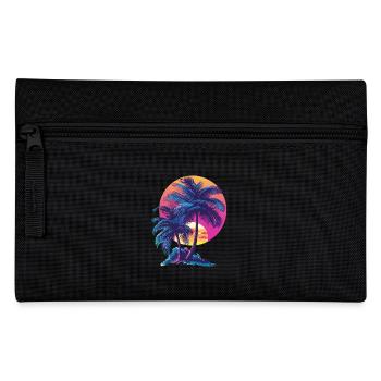 Océan Palmiers Vintage Rétro Coucher de soleil - Trousse - noir - Devant