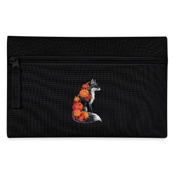Fox Flowers, animal fox with floral flowers - Pencil Case - black - Front