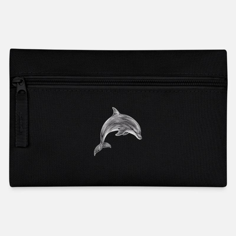 Delfin Zeichnung Illustration Schwarz-Weiß - Federtasche - Schwarz