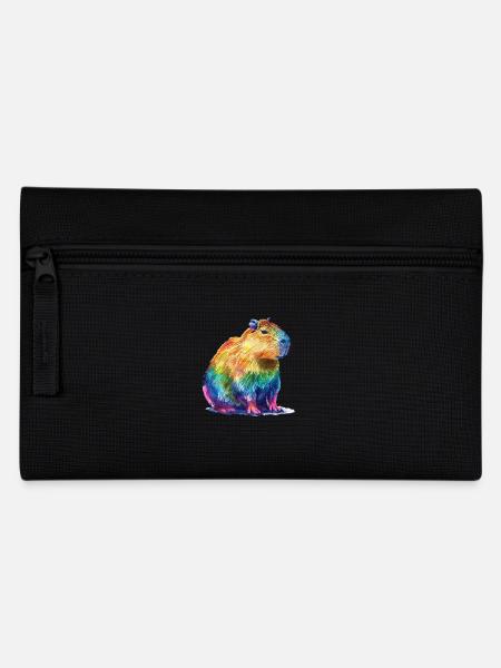 Capybara Regenbogen Farbenfrohes Capybara Portrait - Federtasche - Schwarz