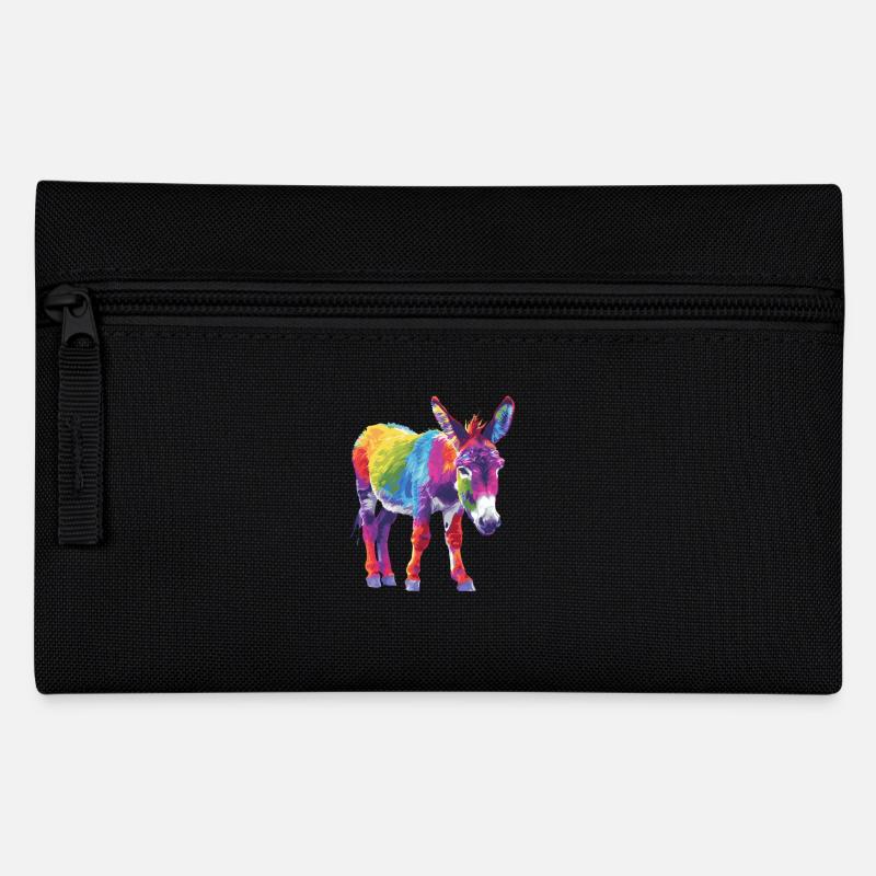 Bunter Esel Regenbogen Kunstwerk - Federtasche - Schwarz