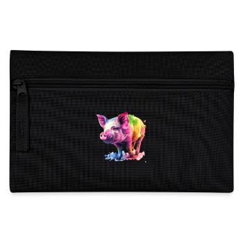 Buntes Schwein Aquarell Kunstwerk Farbenfrohes - Federtasche - Schwarz - Vorne