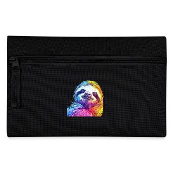 Bunter Faultierkopf im Regenbogenstil - Federtasche - Schwarz - Vorne