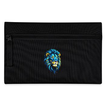 Goldener und blauer Löwenkopf - Federtasche - Schwarz - Vorne