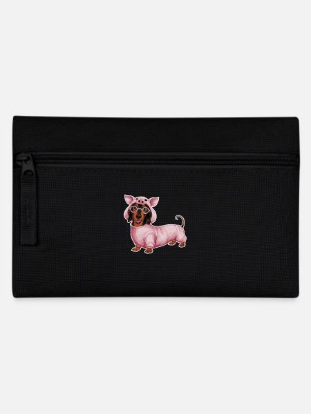 Dackel in Kostümen mit Brille im Schweinekostüm - Federtasche - Schwarz