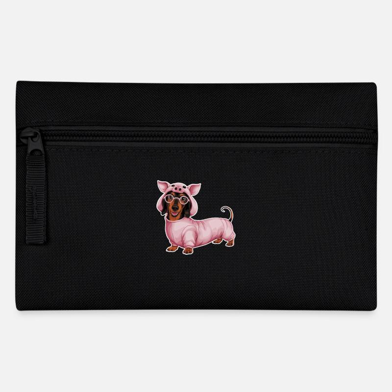 Dackel in Kostümen mit Brille im Schweinekostüm - Federtasche - Schwarz