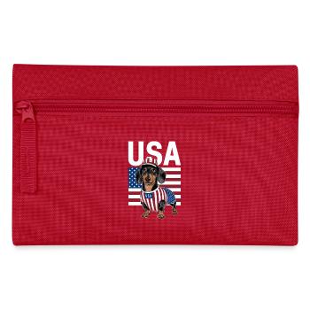 Teckel En Costumes Drapeau des États-Unis - Trousse - rouge - Devant