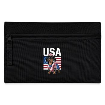 Dachshund In Costumes United States Flag - Pencil Case - black - Front