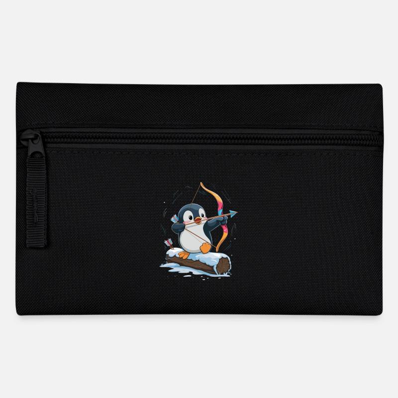 Pinguin Mit Bogen Im Schnee Abenteuer - Federtasche - Schwarz