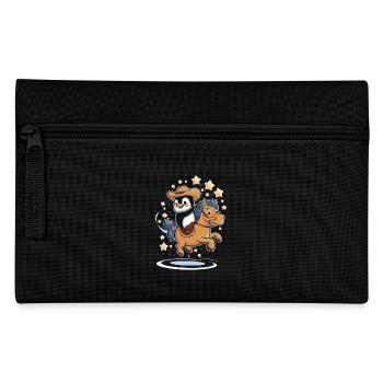 Cheerful Penguin Cowboy Riding A Horse - Pencil Case - black - Front