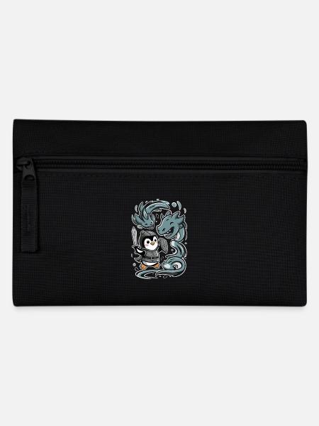 Niedlicher Ritter-Pinguin Mit Drachenfreunden - Federtasche - Schwarz