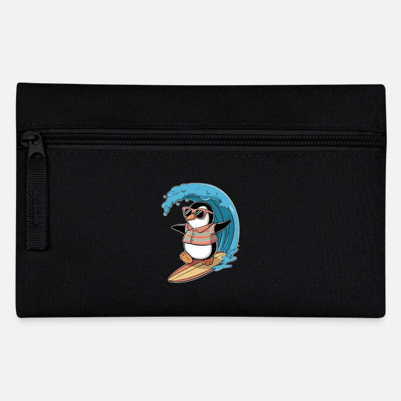 Cooler Pinguin Beim Surfen Mit Sonnenbrille - Federtasche - Schwarz