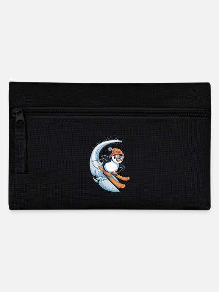 Pinguin Skifahren Spaß Winter - Federtasche - Schwarz