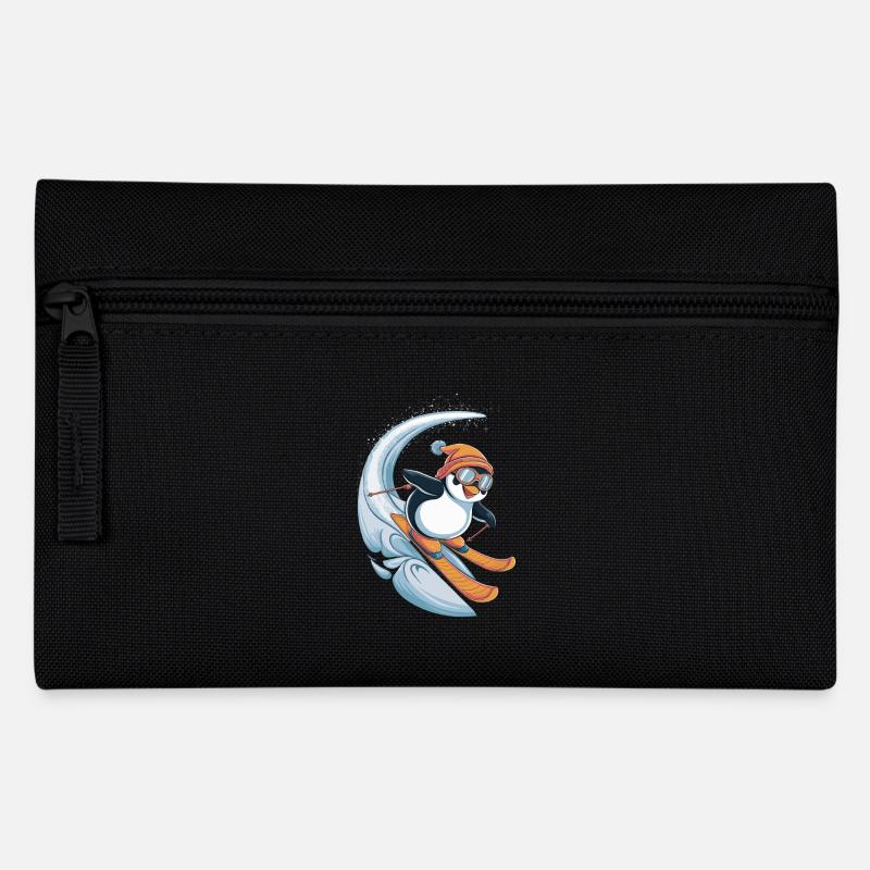 Pinguin Skifahren Spaß Winter - Federtasche - Schwarz