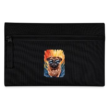 Cooler Mops Mit Sonnenbrille Vor Bunter Kulisse - Federtasche - Schwarz - Vorne