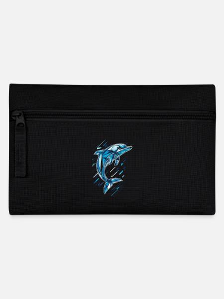 Geometrischer Delfin in Blau Tönen - Federtasche - Schwarz